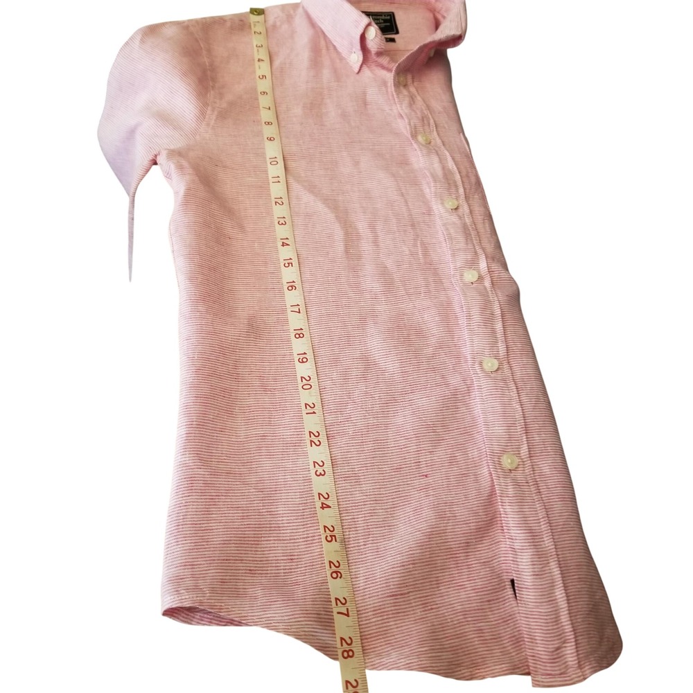 Abercrombie & Fitch Mens 100% Linen Long Sleeve Shirt Pink Stripe M Button Down - Picture 8 of 13